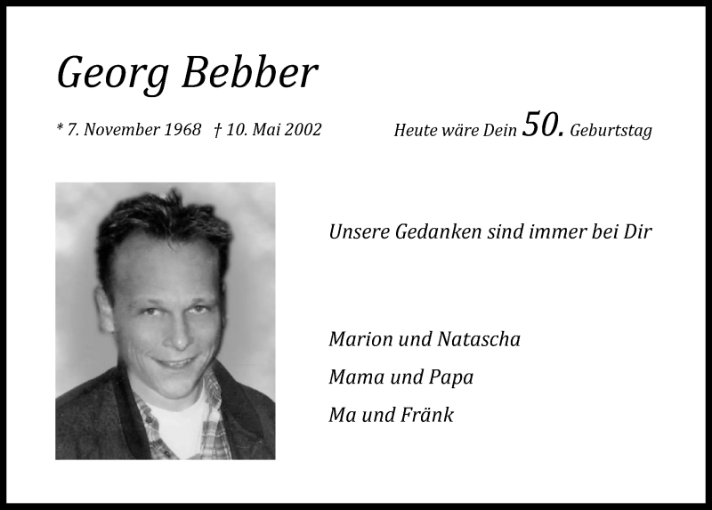  Traueranzeige für Georg Bebber vom 07.11.2018 aus  Lokale Informationen 