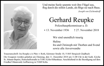 Anzeige von Gerhard Reupke von Kölner Stadt-Anzeiger / Kölnische Rundschau / Express