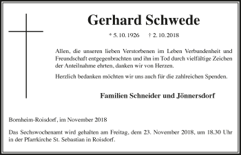 Anzeige von Gerhard Schwede von  Schaufenster/Blickpunkt 