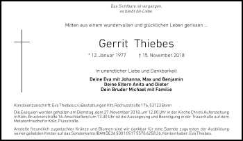 Anzeige von Gerrit Thiebes von Kölner Stadt-Anzeiger / Kölnische Rundschau / Express