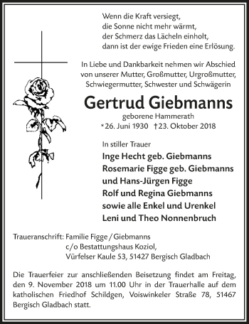 Anzeige von Gertrud Giebmanns von  Bergisches Handelsblatt 