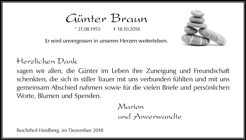  Traueranzeige für Günter Braun vom 01.12.2018 aus Kölner Stadt-Anzeiger / Kölnische Rundschau / Express