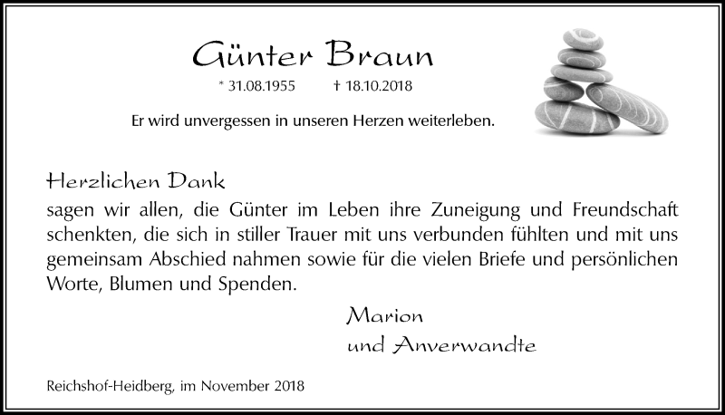  Traueranzeige für Günter Braun vom 28.11.2018 aus  Lokalanzeiger 