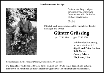 Anzeige von Günter Grüssing von Kölner Stadt-Anzeiger / Kölnische Rundschau / Express