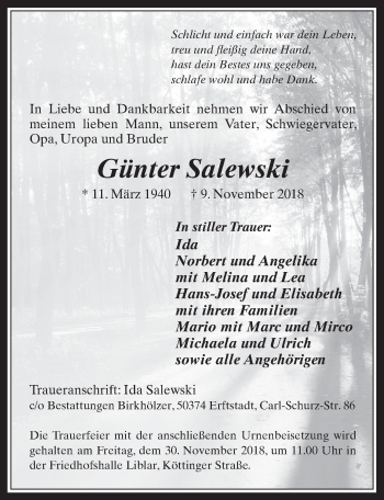 Anzeige von Günter Salewski von  Werbepost 