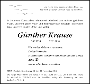 Anzeige von Günther Krause von  Lokalanzeiger 