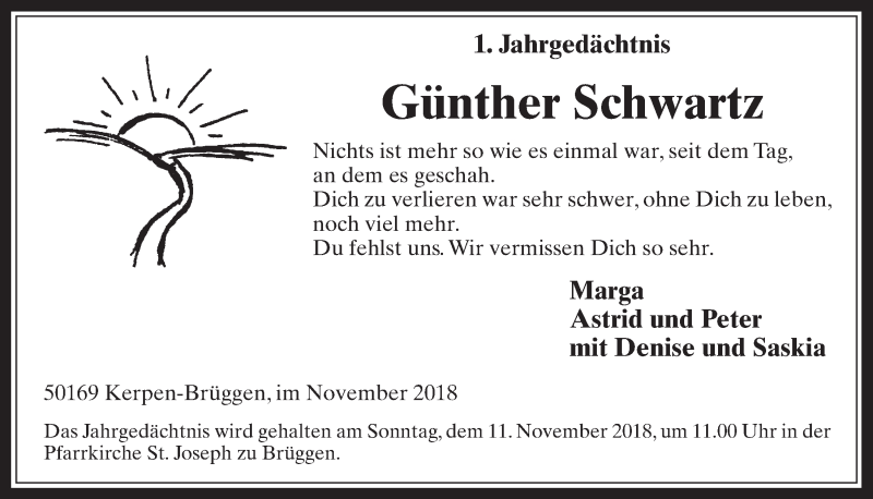  Traueranzeige für Günther Schwartz vom 07.11.2018 aus  Werbepost 