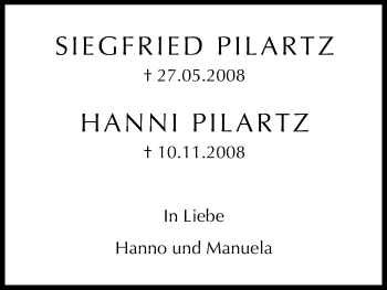Anzeige von Hanni Pilartz von Kölner Stadt-Anzeiger / Kölnische Rundschau / Express