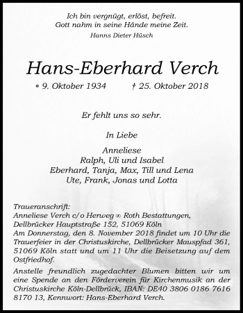 Anzeige von Hans-Eberhard Verch von Kölner Stadt-Anzeiger / Kölnische Rundschau / Express