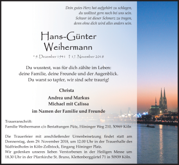 Anzeige von Hans-Günter Weihermann von Kölner Stadt-Anzeiger / Kölnische Rundschau / Express
