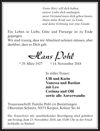Anzeige von Hans Pohl von  Werbepost 