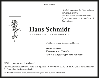 Anzeige von Hans Schmidt von  Anzeigen Echo 
