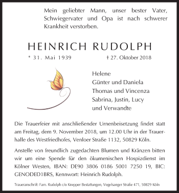 Anzeige von Heinrich Rudolph von Kölner Stadt-Anzeiger / Kölnische Rundschau / Express