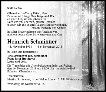 Anzeige von Heinrich Schminner von Kölner Stadt-Anzeiger / Kölnische Rundschau / Express