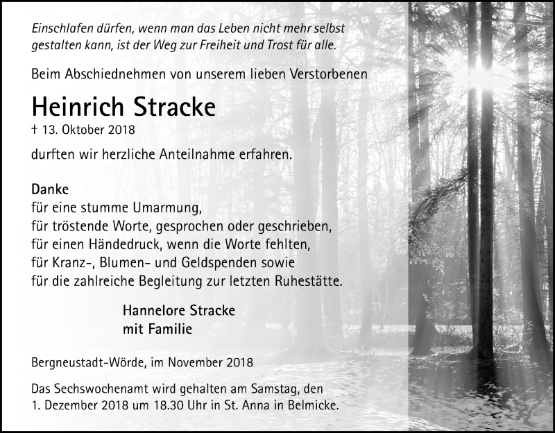 Traueranzeige für Heinrich Stracke vom 24.11.2018 aus Kölner Stadt-Anzeiger / Kölnische Rundschau / Express