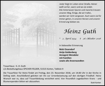 Anzeige von Heinz Guth von Kölner Stadt-Anzeiger / Kölnische Rundschau / Express