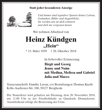 Anzeige von Heinz Kündgen von  Werbepost 