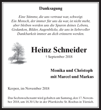 Anzeige von Heinz Schneider von  Werbepost 