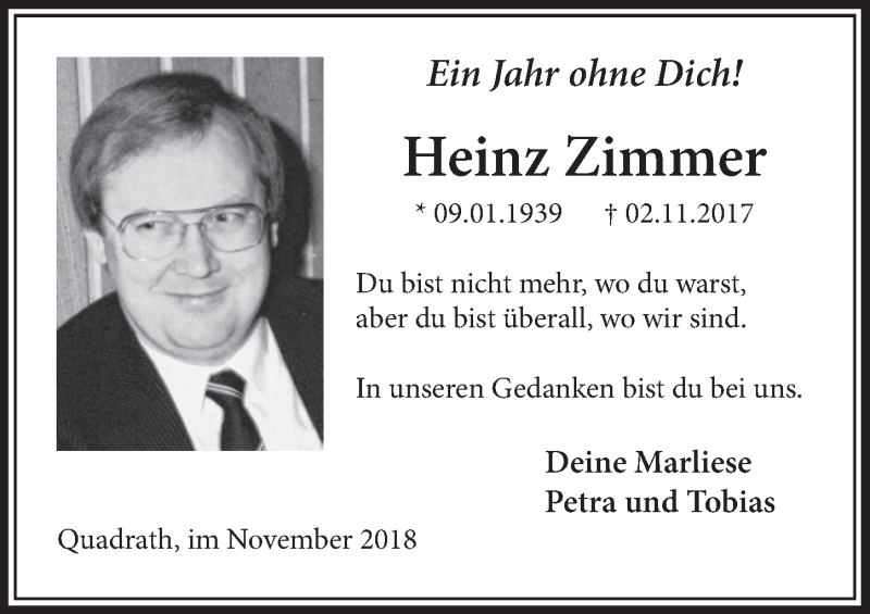  Traueranzeige für Heinz Zimmer vom 03.11.2018 aus  Sonntags-Post 