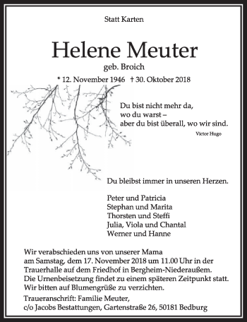Anzeige von Helene Meuter von  Sonntags-Post 