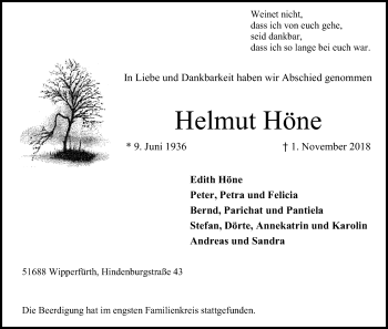 Anzeige von Helmut Höne von Kölner Stadt-Anzeiger / Kölnische Rundschau / Express