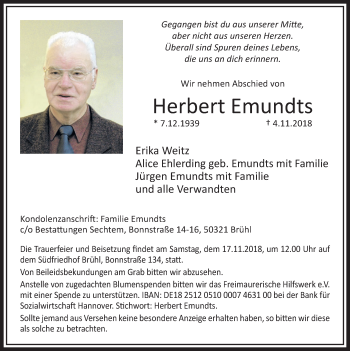 Anzeige von Herbert Emundts von  Schlossbote/Werbekurier 