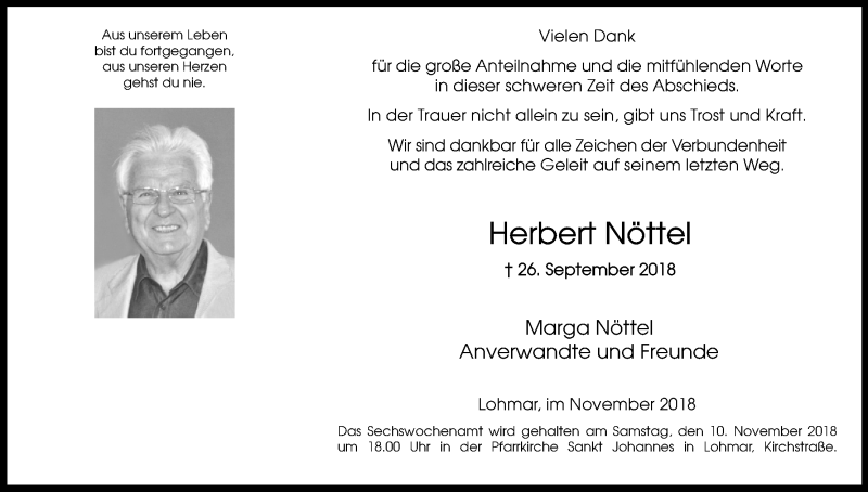  Traueranzeige für Herbert Nöttel vom 03.11.2018 aus Kölner Stadt-Anzeiger / Kölnische Rundschau / Express