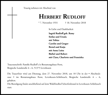 Anzeige von Herbert Rudloff von Kölner Stadt-Anzeiger / Kölnische Rundschau / Express