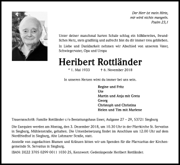 Anzeige von Heribert Rottländer von Kölner Stadt-Anzeiger / Kölnische Rundschau / Express