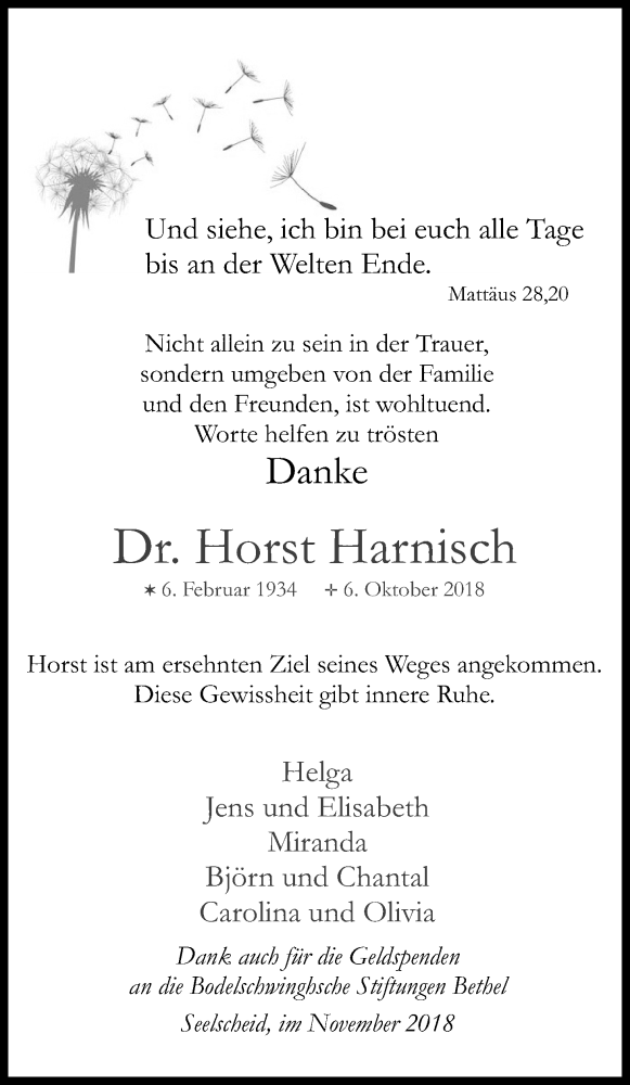 Traueranzeige für Horst Harnisch vom 03.11.2018 aus Kölner Stadt-Anzeiger / Kölnische Rundschau / Express