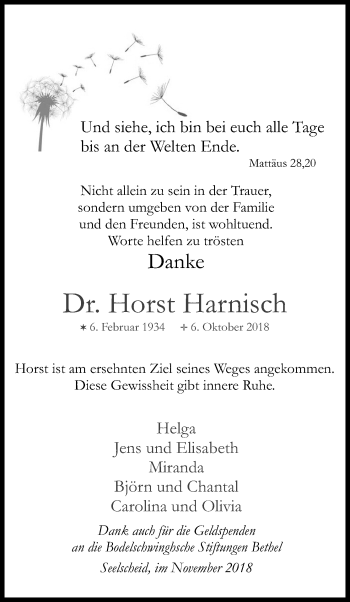 Anzeige von Horst Harnisch von Kölner Stadt-Anzeiger / Kölnische Rundschau / Express