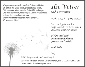 Anzeige von Ilse Vetter von  Anzeigen Echo 