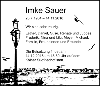 Anzeige von Imke Sauer von Kölner Stadt-Anzeiger / Kölnische Rundschau / Express