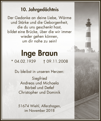 Anzeige von Inge Braun von  Anzeigen Echo 