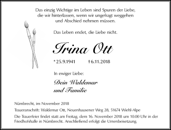 Anzeige von Irina Ott von  Lokalanzeiger 