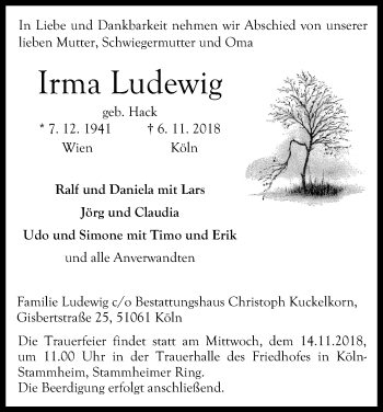 Anzeige von Irma Ludewig von Kölner Stadt-Anzeiger / Kölnische Rundschau / Express