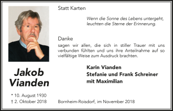 Anzeige von Jakob Vianden von  Schaufenster/Blickpunkt 