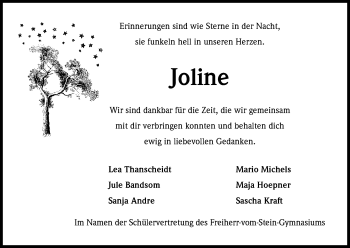 Anzeige von Joline  von Kölner Stadt-Anzeiger / Kölnische Rundschau / Express