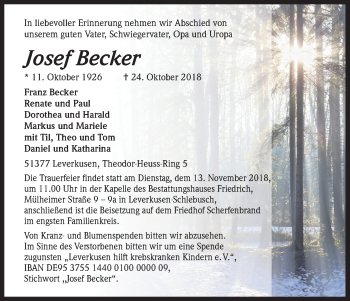 Anzeige von Josef Becker von Kölner Stadt-Anzeiger / Kölnische Rundschau / Express