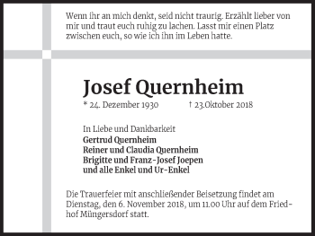 Anzeige von Josef Quernheim von Kölner Stadt-Anzeiger / Kölnische Rundschau / Express