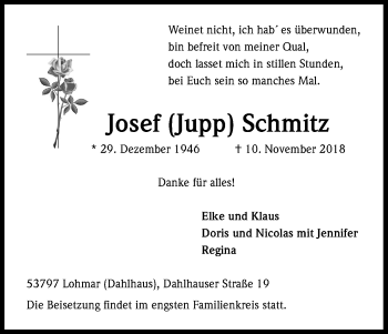 Anzeige von Josef Schmitz von Kölner Stadt-Anzeiger / Kölnische Rundschau / Express