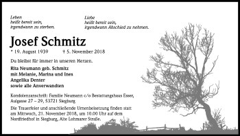 Anzeige von Josef Schmitz von Kölner Stadt-Anzeiger / Kölnische Rundschau / Express