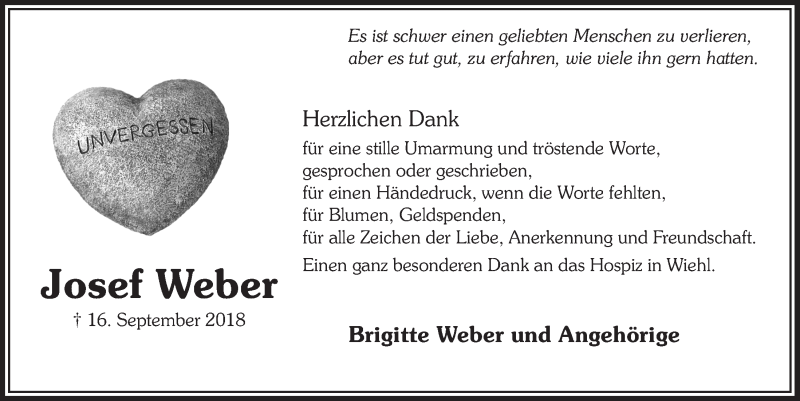  Traueranzeige für Josef Weber vom 14.11.2018 aus  Anzeigen Echo 