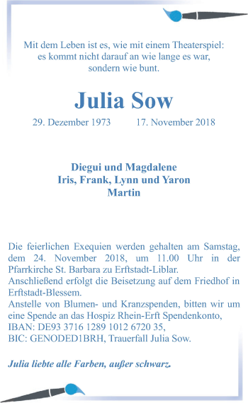 Anzeige von Julia Sow von  Werbepost 