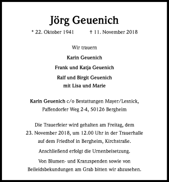 Anzeige von Jörg Geuenich von Kölner Stadt-Anzeiger / Kölnische Rundschau / Express