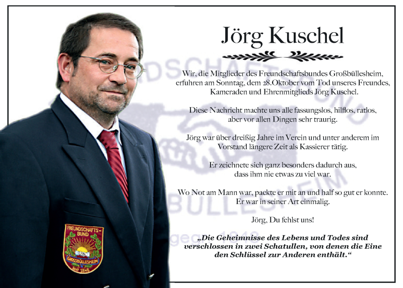  Traueranzeige für Jörg Kuschel vom 10.11.2018 aus  Blickpunkt Euskirchen 