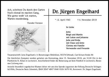 Anzeige von Jürgen Engelhard von Kölner Stadt-Anzeiger / Kölnische Rundschau / Express