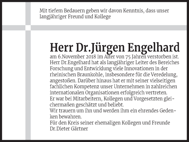  Traueranzeige für Jürgen Engelhard vom 15.11.2018 aus Kölner Stadt-Anzeiger / Kölnische Rundschau / Express