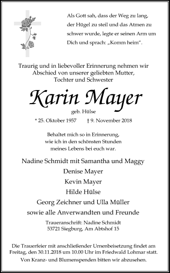 Anzeige von Karin Mayer von Kölner Stadt-Anzeiger / Kölnische Rundschau / Express