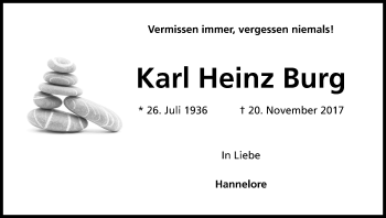 Anzeige von Karl Heinz Burg von Kölner Stadt-Anzeiger / Kölnische Rundschau / Express